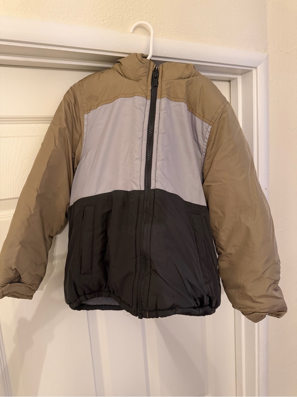 Carter's Colorblock Puffer Jacket - Tan, Light Gray & Black